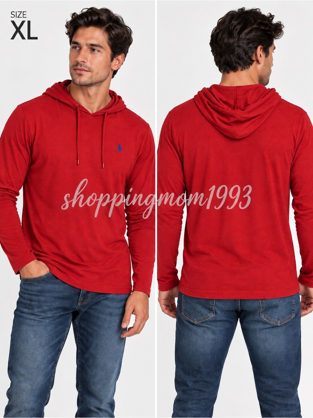 Polo Ralph Lauren Red Hooded Long Sleeve Shirt Blue Pony Logo